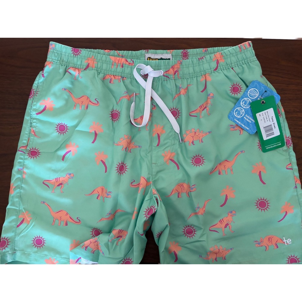 Tipsy Elves Mens‎ XL Dino Desert Swim Trunks Mint Green Dinosaur Print NWT